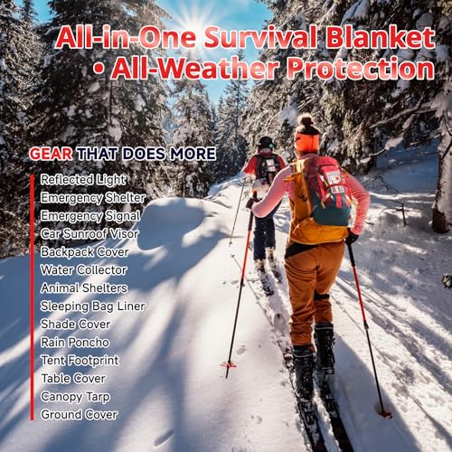 SecuCaptain Survival Emergency Thermal Blankets: Extra Large 84” x63” Space Mylar Blanket Kit for Outdoor Cold Winter Camp...