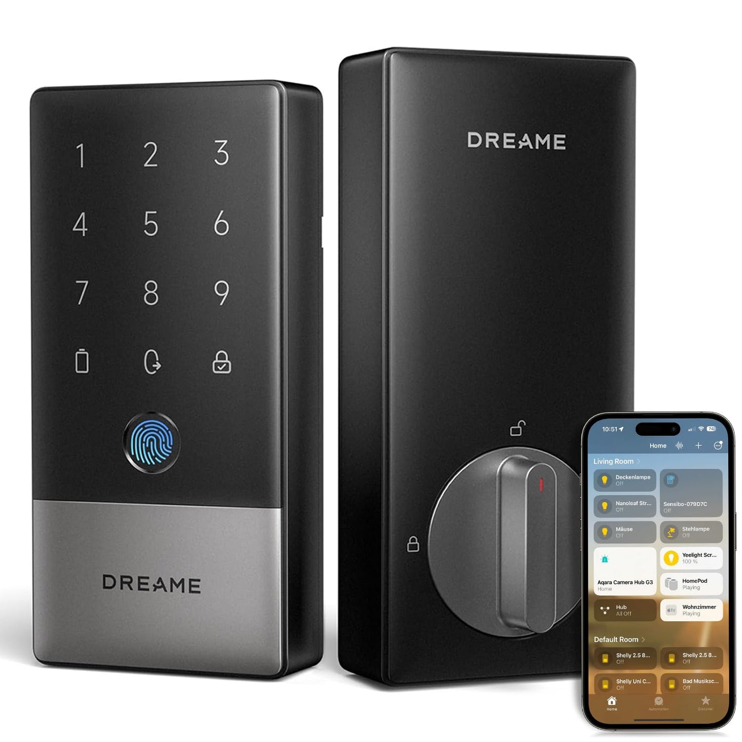 DREAME Wi-Fi Smart Door Lock for Front Door A10, Matter Over Thread, Works with Apple Home, Alexa, Google, AI Fingerprint Keyless Deadbolt Set, Auto Unlock, BHMA Grade 2, IP65 Waterproof