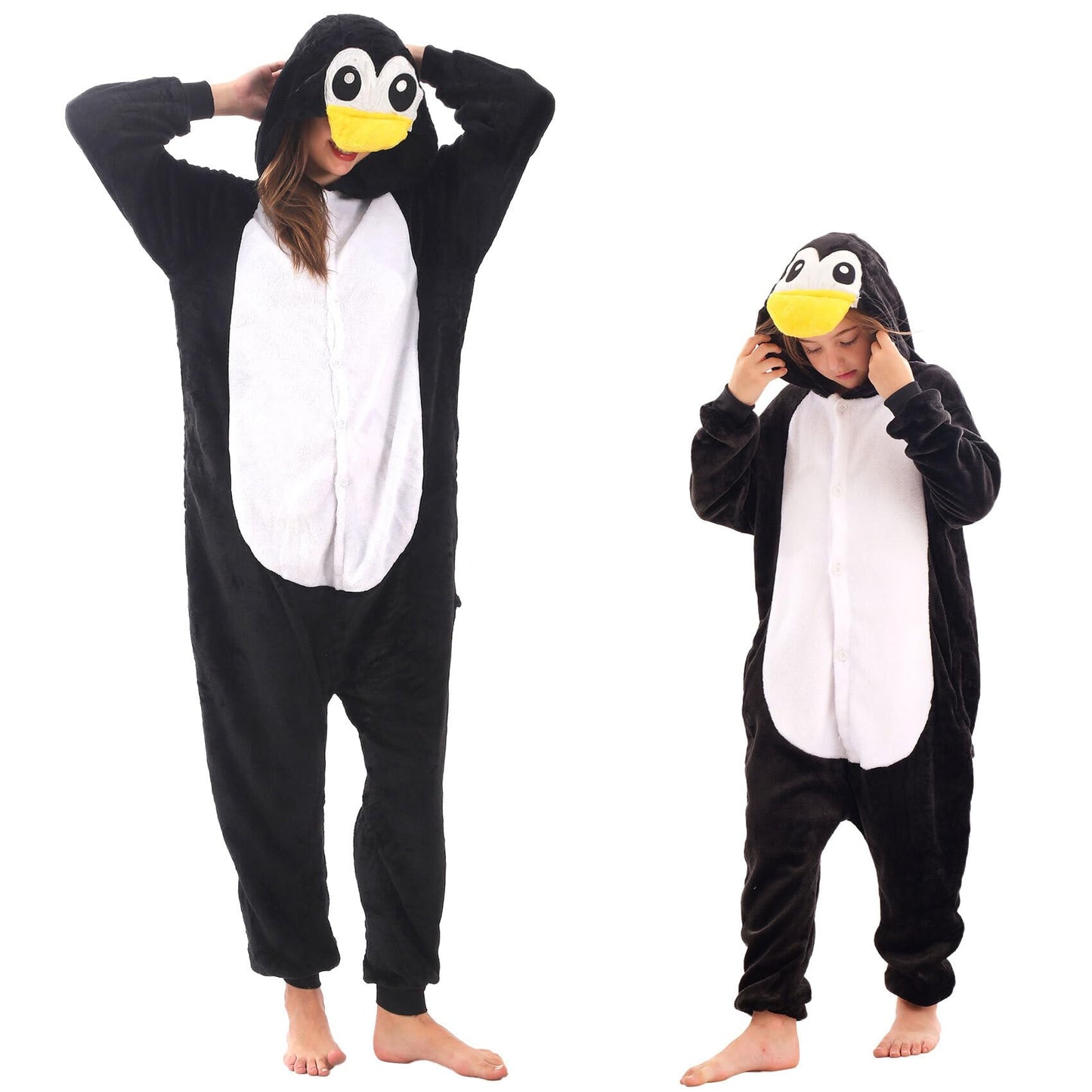 LOBUJOU Animal Hooded Onesie Costume for Kids Adults Boys Girls Halloween Easter Mens Womens Cosplay Outfit Kit Penguin 120