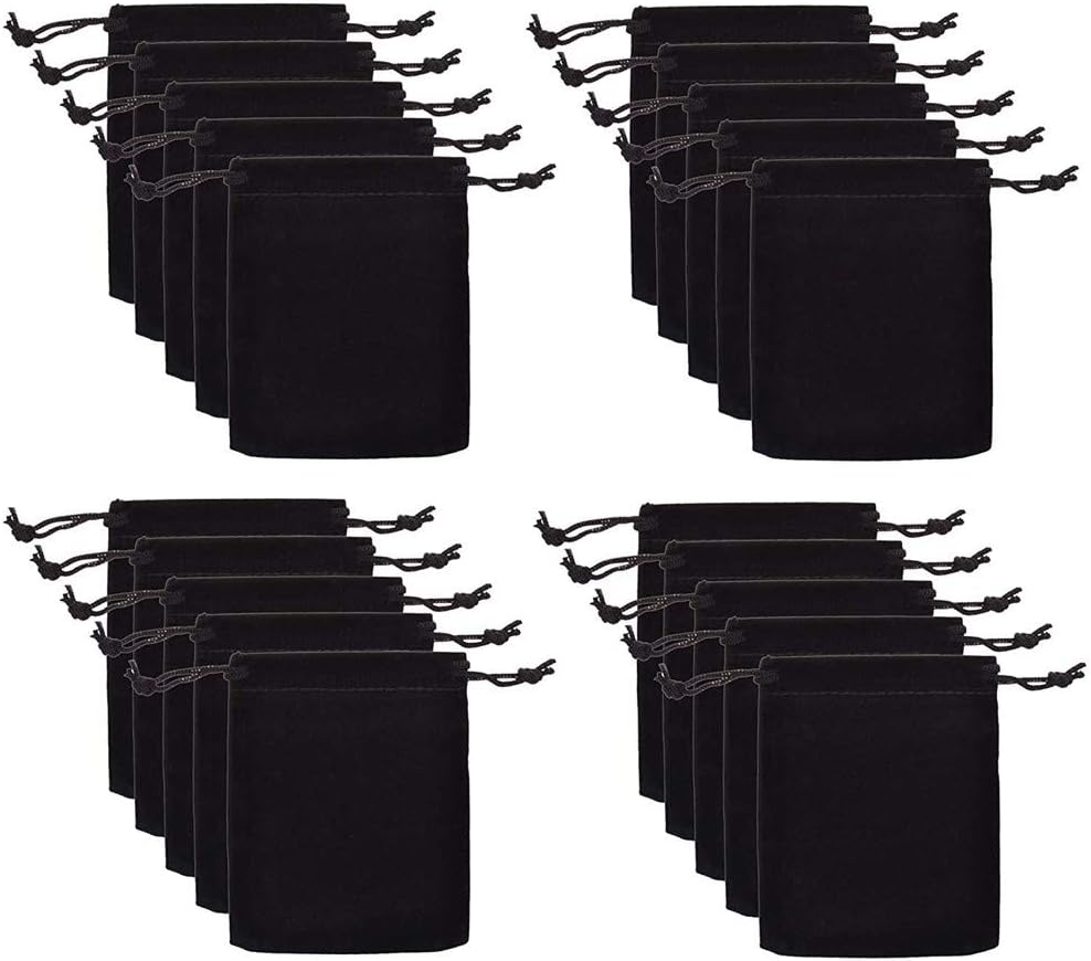 Colorsheng 20pcs 3.5 "X 4.5" Velvet Drawstring Cloth Jewelry Pouches Gift Candy Bags Wedding Headphones Bag (Black)