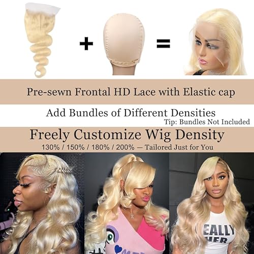Pre-sewn 9x6 HD Lace Closure with Glueless Cap ? Body Wave Human Hair Closure with Baby Hair, Bleach & Dye Friendly, Beginner Friendly 16 Inch 613 Blonde