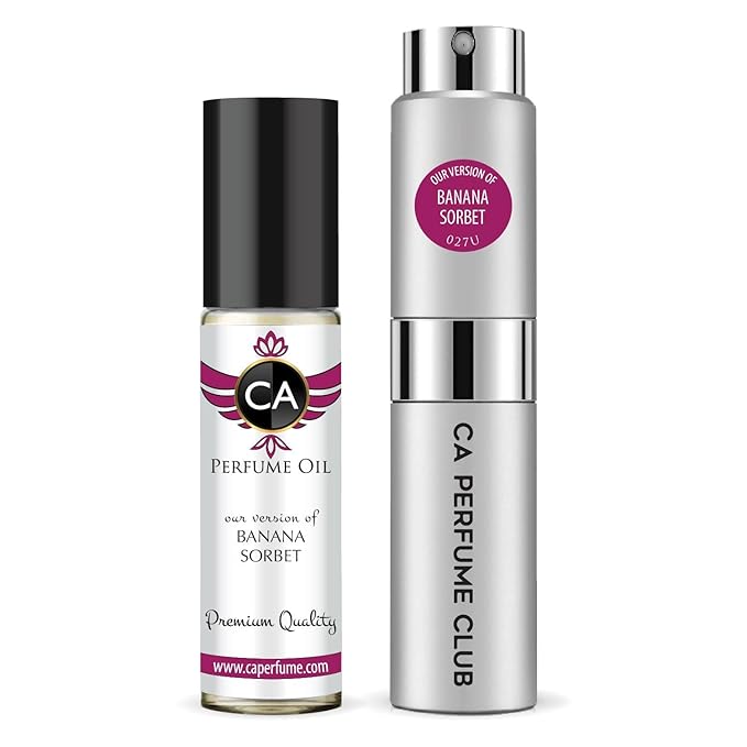 CA Perfume Duo Impression of Banana Sorbet For Women And Men Perfume Layering Set Long Lasting Travel Size EDP + Body Oil Roll-On Bottle 0.27 Fl Oz+0.33 Fl Oz