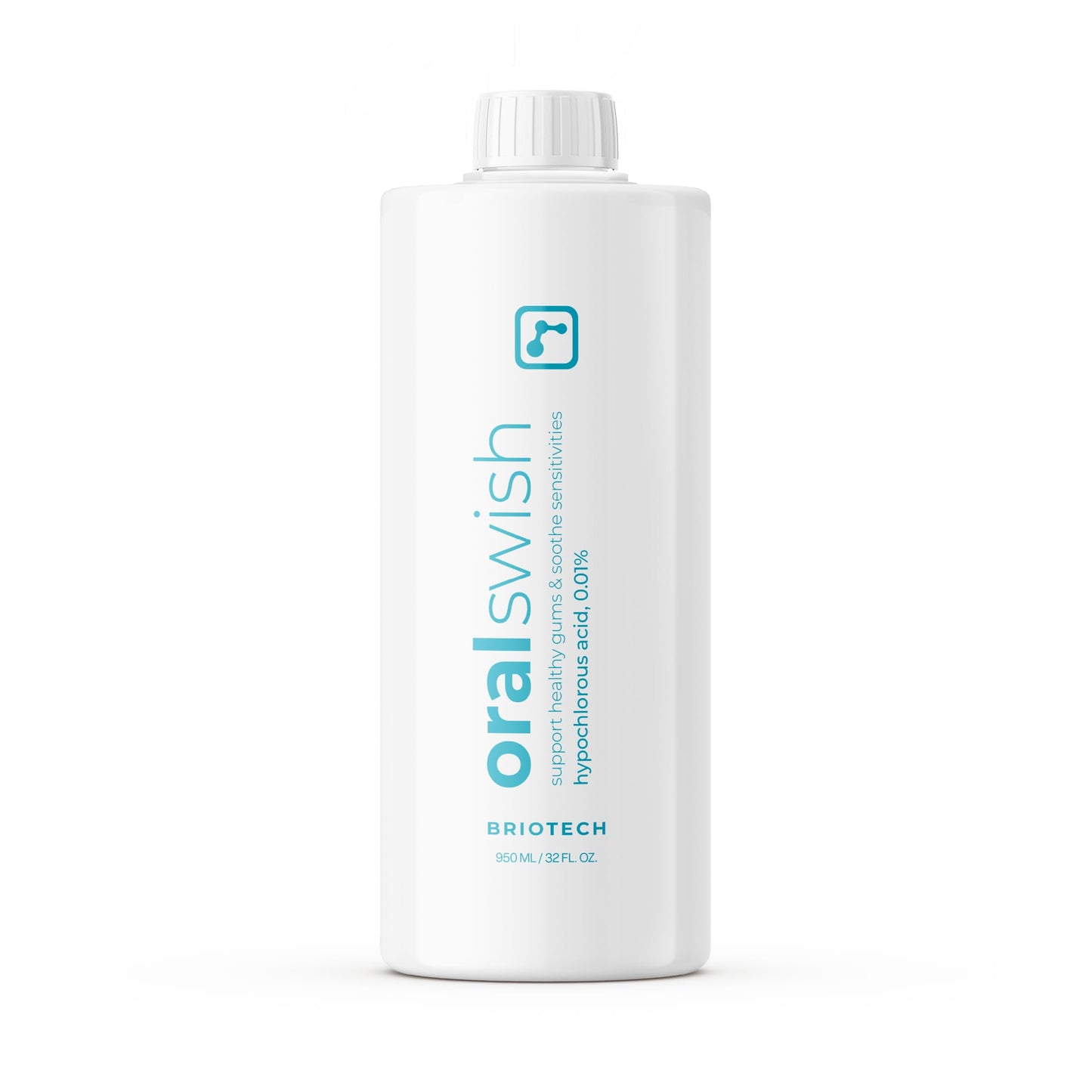 BRIOTECH Oral Swish, Hypochlorous Acid Mouthwash Rinse, Gentle Oral Care Hygiene, Fight Bad Breath, Support Against Plaque, Gum Irritation & Tender Gums, Alcohol & Fluoride Free, 32 fl oz