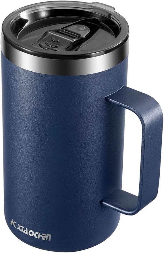 KXIAOCHEN 20oz Insulated Coffee Mug with Lid, Stainless Steel Coffee Cup, Double Wall Vacuum Coffee Tumbler with Handle, P...