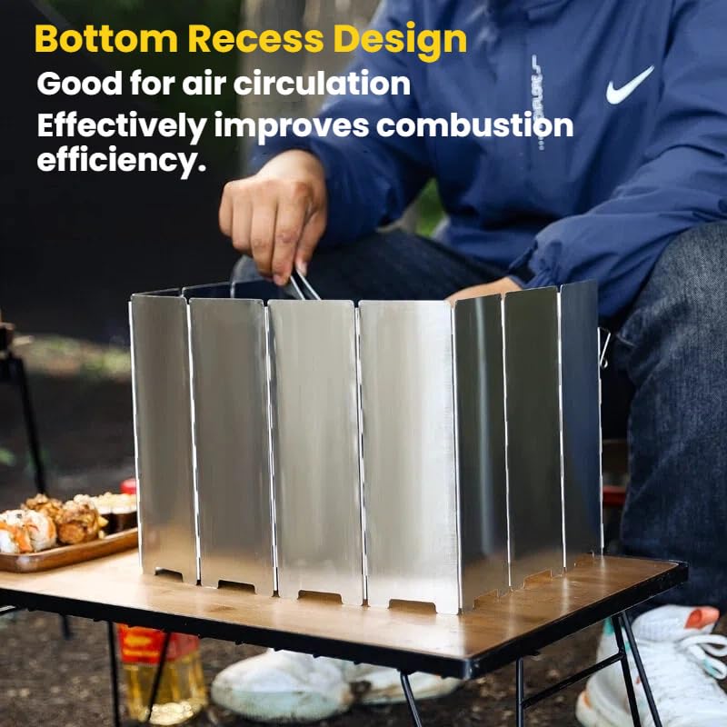 Camp Stove Windscreen with Bag, 10 Plates Ultralight Foldable Alcohol/Tent Stove Aluminum Alloy Wind Screen for Camping