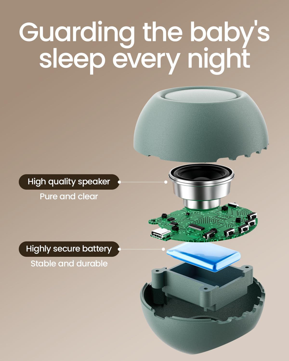 CHICWAY 2026 Mom's Choice Awards, Portable Sound Machine for Baby Adult, AI Cry Detection, 18 Soothing Sound, Bluetooth Rechargeable White Noise Machine for Home Office Travel, Nursery Light, Cyan