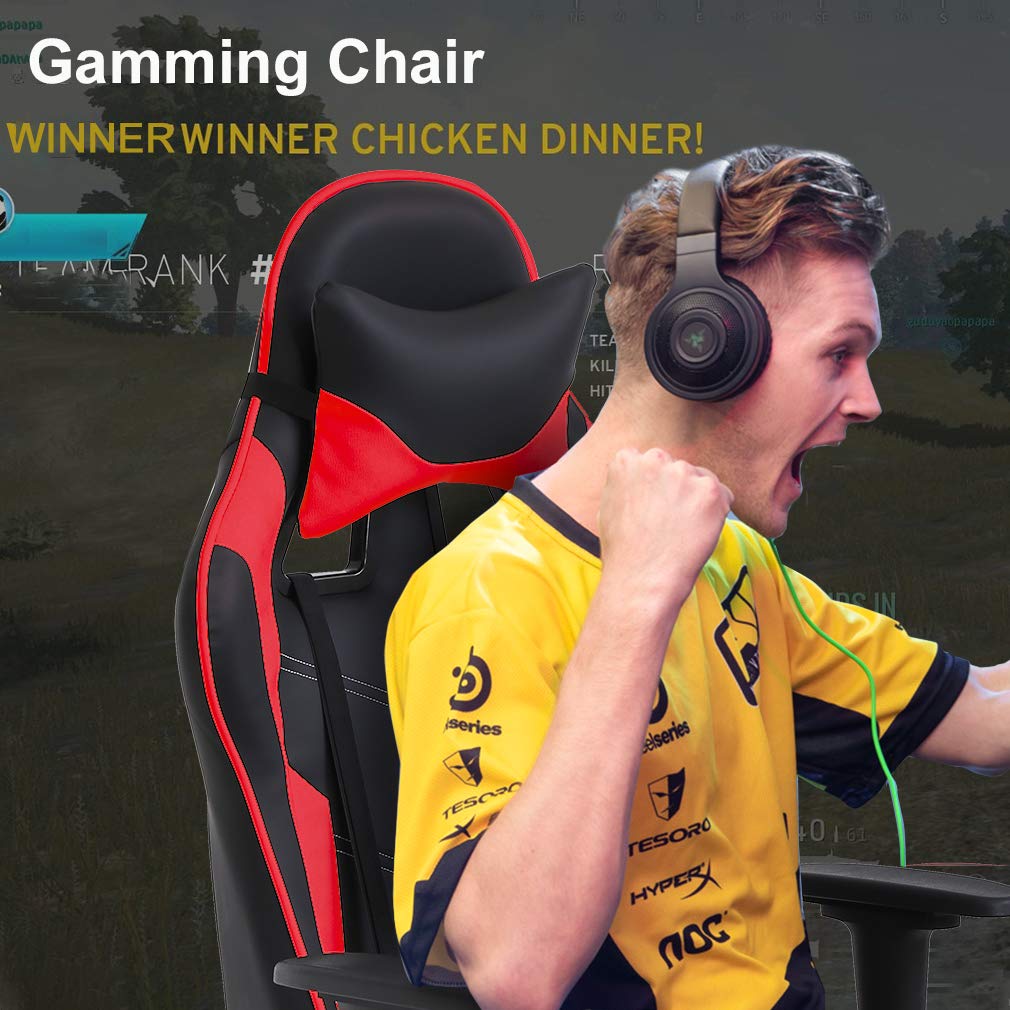 BestOffice Women's Red Gaming Chair, Sturdy Faux Leather, 360-Degree Rotating, Lumbar Support, Massage Vibration, Easy Assembly, 21.7"W x 20.9"D x 45"H