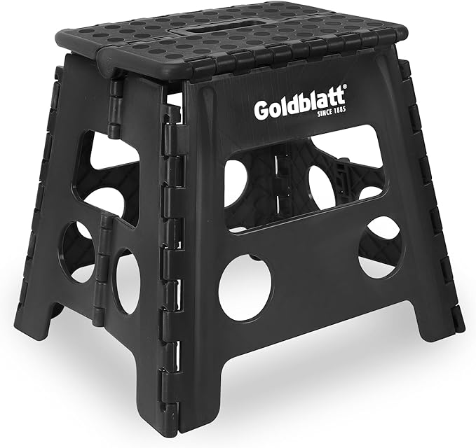 Goldblatt 12.5" Folding Step Stool for Adults and Kids, Heavy-Duty Plastic Portable Foldable Stool with Non-Slip Top and Anti-Skid Feet, 300 lbs Capacity, Kitchen & Bathroom, Black