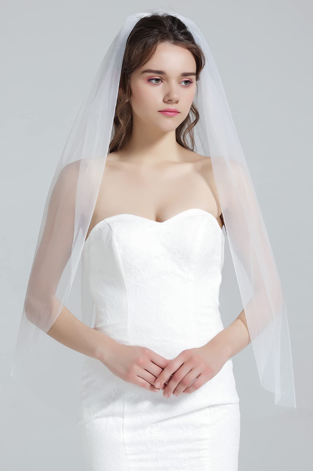 BEAUTELICATE Wedding Bridal Veil with Comb 1 Tier Cut Edge Veil
