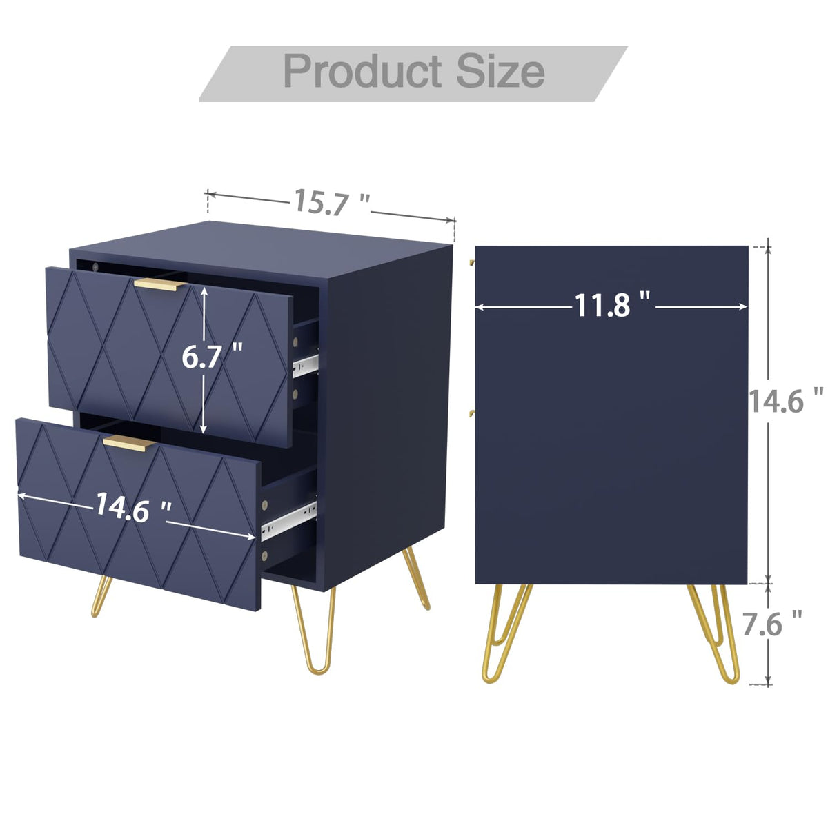Anbuy Bedroom Sets 3Pcs Navy Blue Modern Nightstand Sets and 9 Drawer Dresser for Bedroom, Two Drawers Nightstand Set of 2 & 9 Drawer Dresser Combo 3 Pieces (Navy Blue)
