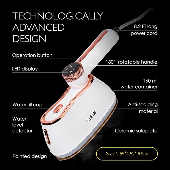 Professional Garment Steamer for Clothes 2 in 1, High Steam Volume 20g/min for Powerful Wrinkle Removal, Leak Proof, 120v, 1000w