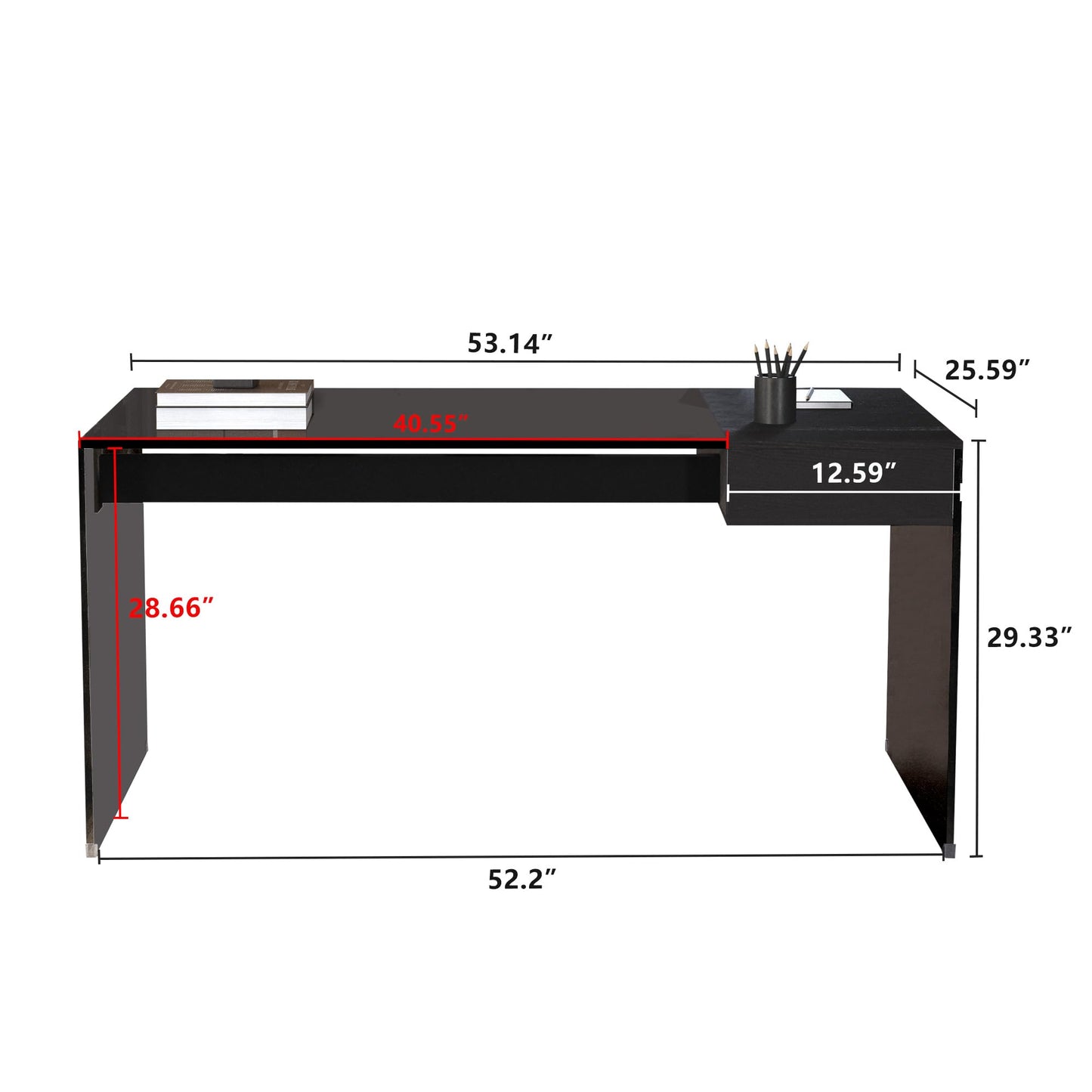 gaoyangjiaju Modern L-Shaped Glass Desk with Wooden Drawer – Black Tempered Glass Computer Desk with Storage for Home Office & Study