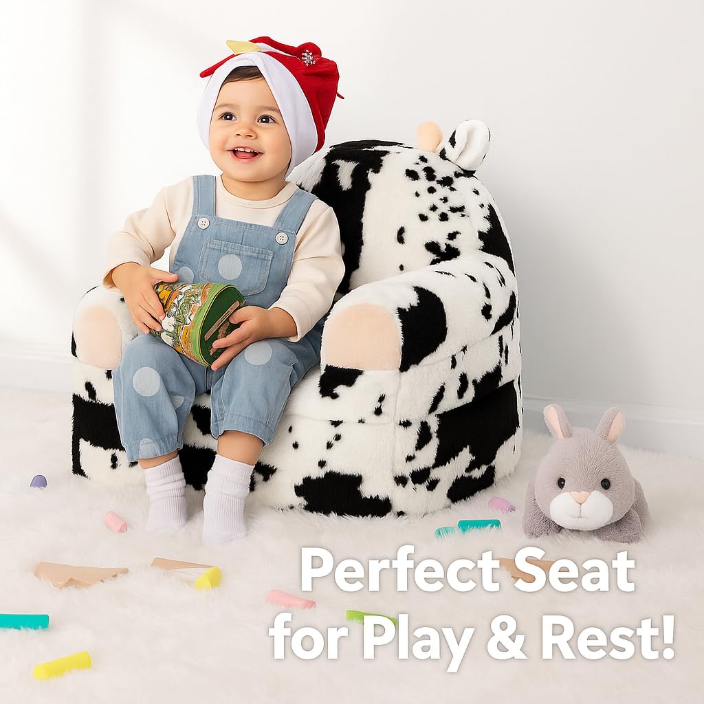 QIUODO Toddler Chair with Faux Rabbit Fur – 2-in-1 Foldable Kids Couch, Soft Sofa for Reading, Napping, Bedroom or Playroom Use, 18 Months+