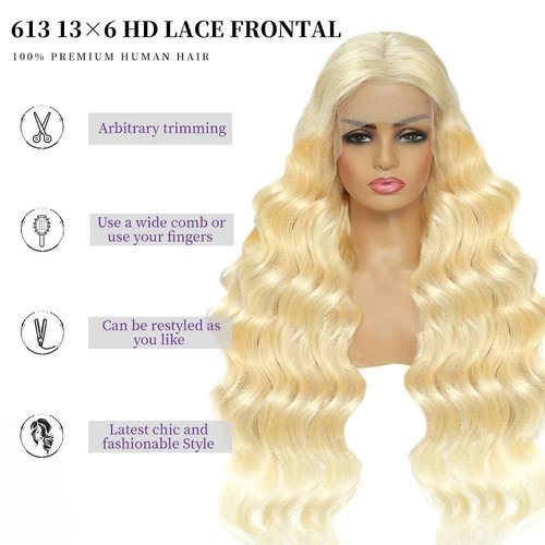 SEMANK 613 13x6 Lace Front Wig Human Hair 26 Inch Blonde Wig Human Hair 200% Density Body Wave Lace Front Wigs Pre Plucked 613 Lace Front Wig Blonde HD Lace Frontal Wig