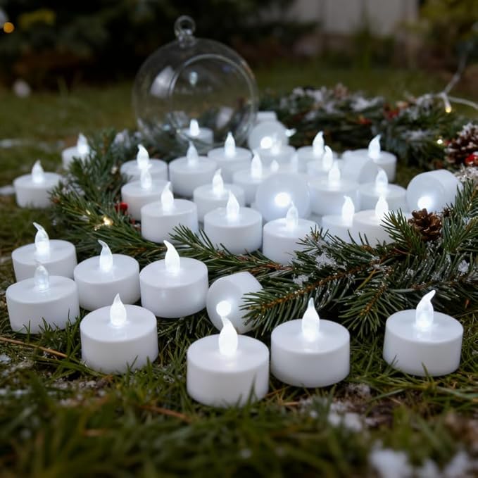 YIWER 12pcs LED Tea Lights, Flameless Tealight Candles Battery Operated Flickering Candle 200 Hours Long Lasting Electric Fake Tea Lights Decor for Halloween Party Christmas (Cold White Light)