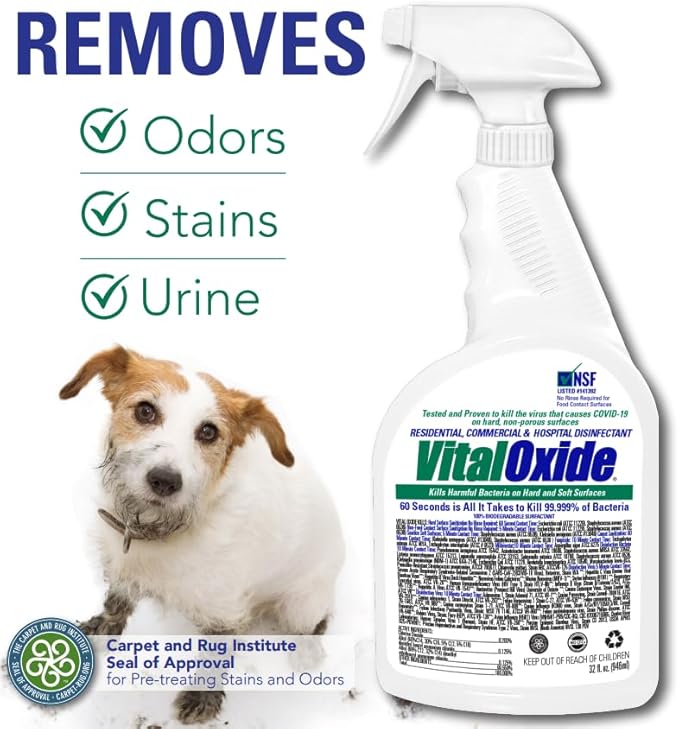 Vital Oxide| Eliminate Pet Urine Odor & Stains| Destroys Most Pet viruses in minutes |Carpet Stain Remover for Cats & Dog Pee, Carpet Cleaner Spray