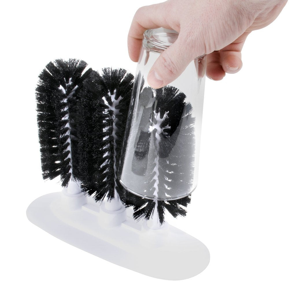 Royal Industries 3-Brush Manual Glass Washer, Plastic Base with Nylon Bristles, 9-3/4" Long x 4" W x 8" H, White Base with Black Brushes, Commercial Grade