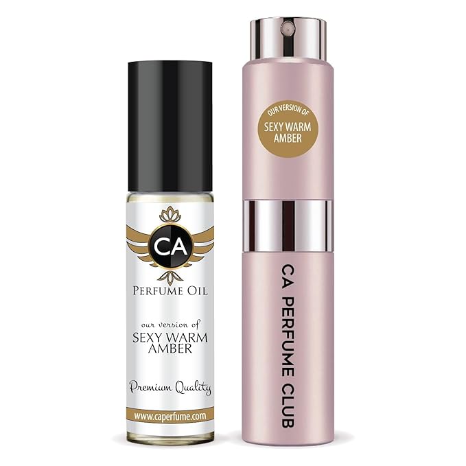 CA Perfume Duo Impression of Sexy Warm Amber For Women Perfume Layering Set Long Lasting Travel Size EDP + Body Oil Roll-On Bottle 0.27 Fl Oz+0.33 Fl Oz