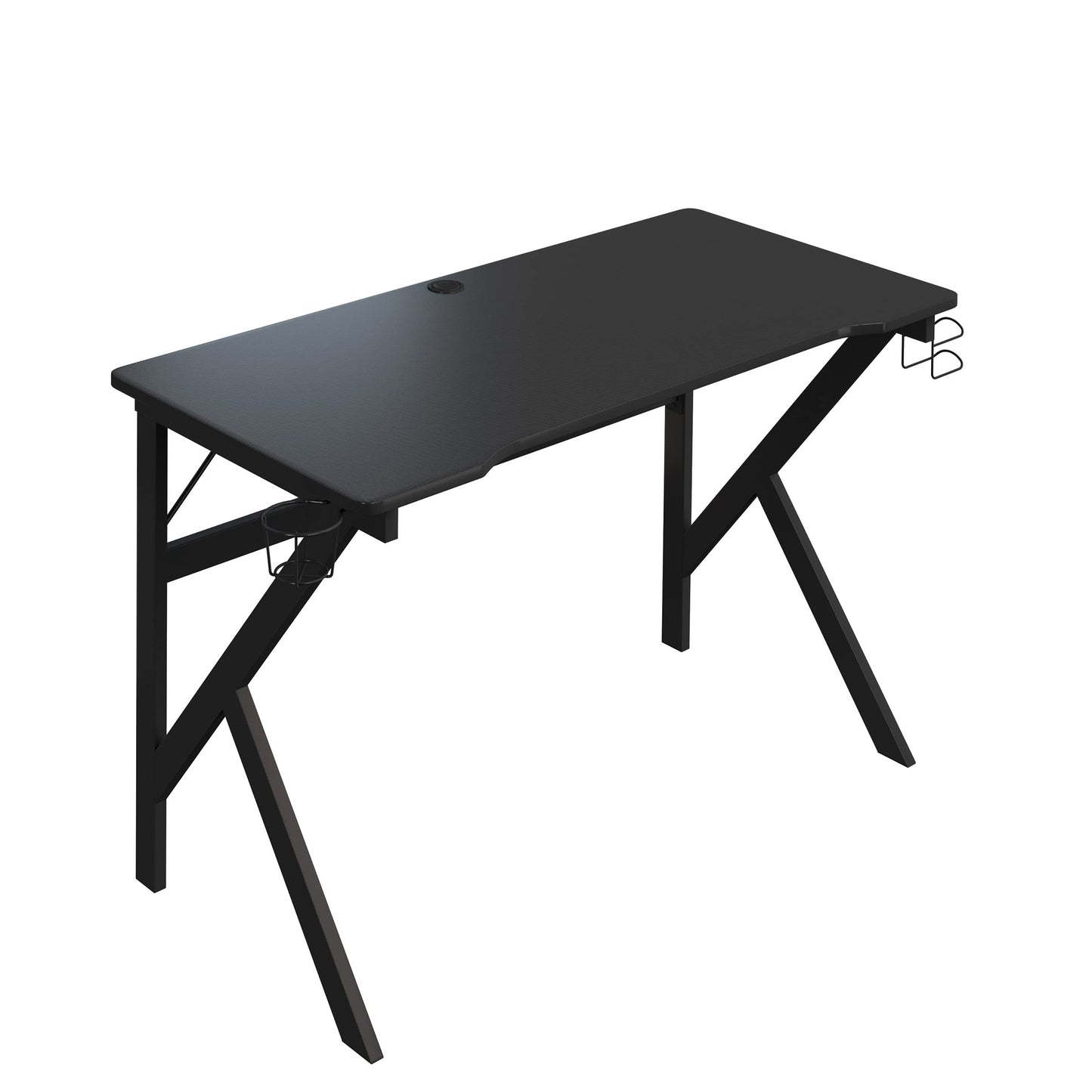 Gaming Computer Desk - Carbon Fiber Texture Finish PC Desk with Cup Holder, Headphones Hanger, K Shaped Legs, Cable Management by Lavish Home (Black)