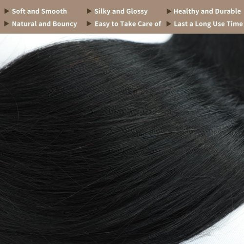 16 18 20 Inch Human Hair Bundles 12A Straight Bundles Human Hair 100% Unprocessed Brazilian Virgin Hair for Women Quick Weave Hair 3 Bundle Deals Hair Extensions Natural Black