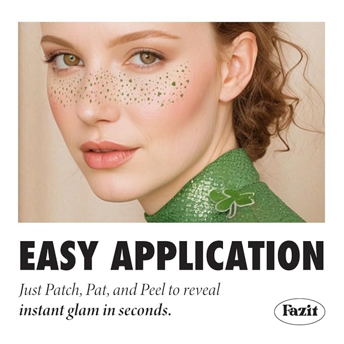 Fazit Makeup Patches - Shamrock Speckles - Glow Up Make-Up Patches - Cute Glitter Makeup Accessories for Women - Cosmetic Glitter for Face