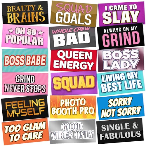 24 Designs Fun Photo Booth Props Fun Photo Booth Sign Decorations Double Sided 11x5.5 Inch Funny Props for Photoshoot DIY ...