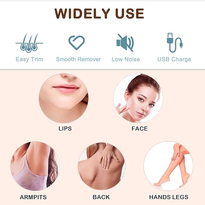 Facial Hair Removal for Women - Electric Face Hair Remover for Peach Fuzz - Rechargeable Lady Shaver Removal Device for Lips Chins Armpits Neck Painless Face Razor with LED Light for Travel