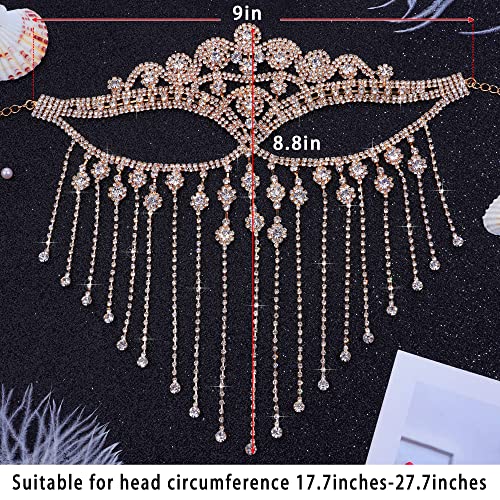 MineSign Tassel Mask chain for Women Fringe Masquerade Head Chain Rhinestone Face Jewelry for Halloween PartyCosplay