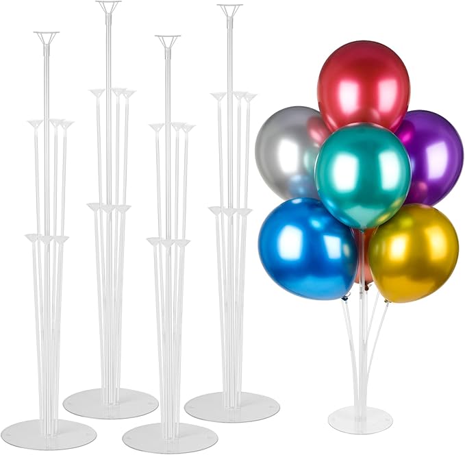 Voircoloria 4 Sets Balloon Stand Kits, Balloon Sticks Holder with Base for Table Graduation Birthday Baby Shower Gender Re...