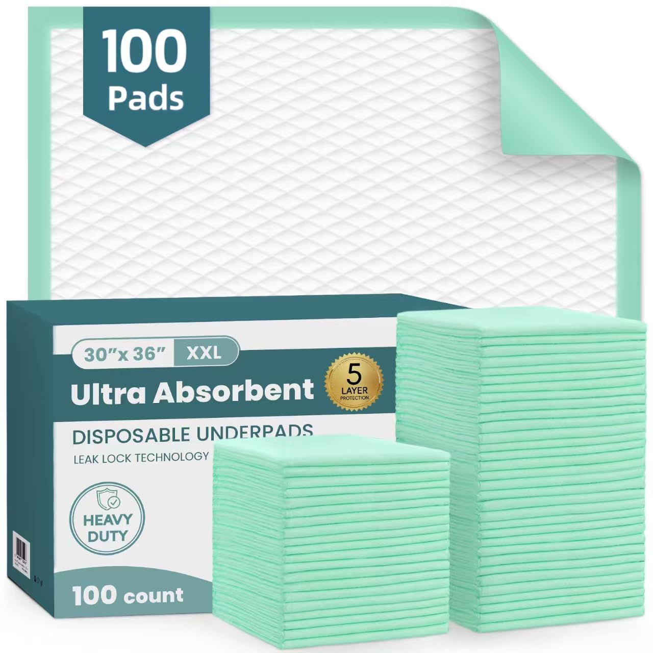 AOZITA 100 Pack Disposable Underpads 30" x 36" Incontinence Chux Pads Ultra Absorbency Protective Bed Pads, Heavy Duty Leakproof Absorbent Bed & Pee Pads for Adult, Senior, Kids and Pet