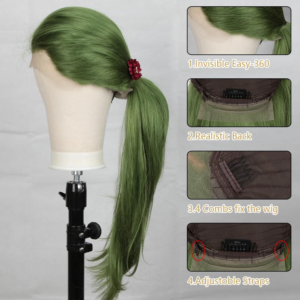 Style Icon Easy-360 Lace Wigs 28  Free Part Lace Frontal Wigs Green Synthetic Wig (28 , QT GREEN14)