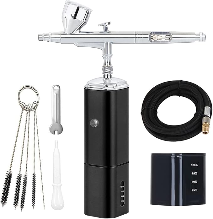 Casubaris cordless Portable Airbrush kit with Compressor,Rechargeable and replaceable auto Stop Dual Action air Brush Pen,Match Different Airbrush Guns for Barbers Model Painting Nail Art Craft Makeup