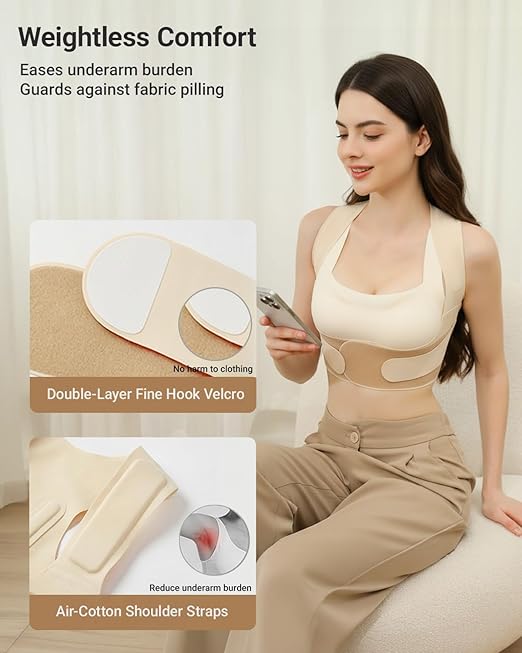 Hypoke® Premium Fabric Upper Back Brace Posture Corrector for Women, Kinetic Support Back Straightener Posture Brace for Women，Barely There Design For Office Professionals (Large)