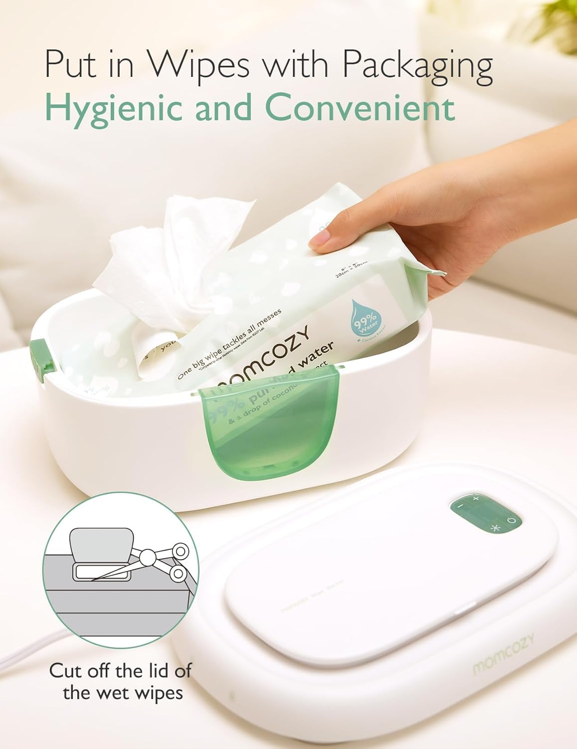 Momcozy Baby Wipe Warmer, Innovative Spring Design, Large Capacity Wipes Dispenser, Fast and Even Heating, 4 Modes of Temperature Heating Control, Diaper Wipe Warmer with Night Light
