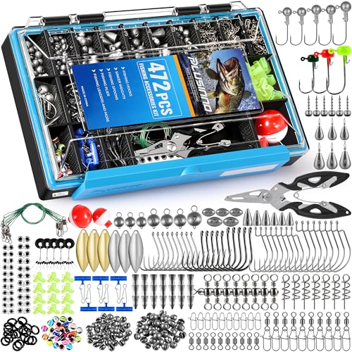 472PCS Fishing Accessories Kit, Waterproof Tackle Box with Tackle Included, Fishing Gifts for Men Included Hooks, Weights,...