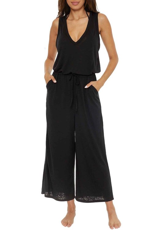 Becca by Rebecca Virtue Beach Date - Women's Jumpsuit, Casual, Sleeveless with Pockets, Beach Cover Ups for Women, Black, Medium