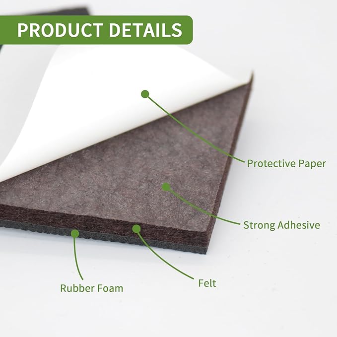COVERCORNER Non Slip Furniture Pads 16 PCS 2 1/2'' Square - Anti Slip Furniture Pads - Self Adhesive Rubber Feet Furniture Feet - Chair Leg Floor Protectors - Keep Furniture in Place