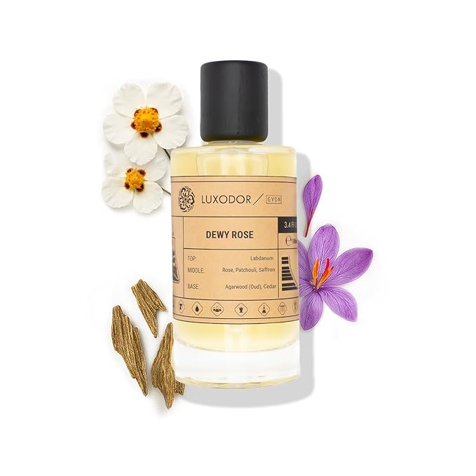 Dewy Rose Perfume for Men & Women, Inspired by Oud Ispahan, 2-Piece Combo of 100 ml Fragrance Spray Bottle and 10 ml Alcohol-Free Roll-On Perfume Oil, Vegan, Paraben-Free, Unisex