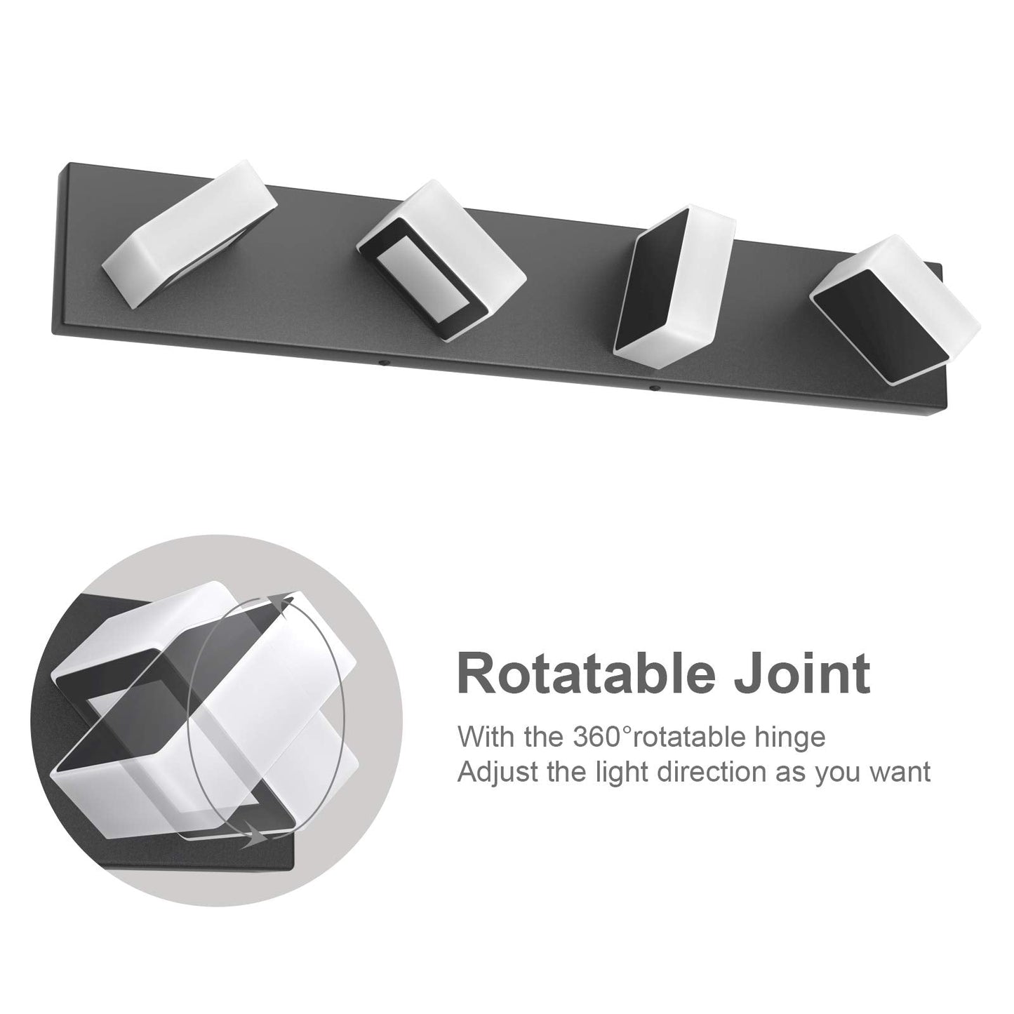 Ralbay LED Black 4 Lights Acrylic Lighting Fixtures Modern Matte Black Bathroom Vanity Lights