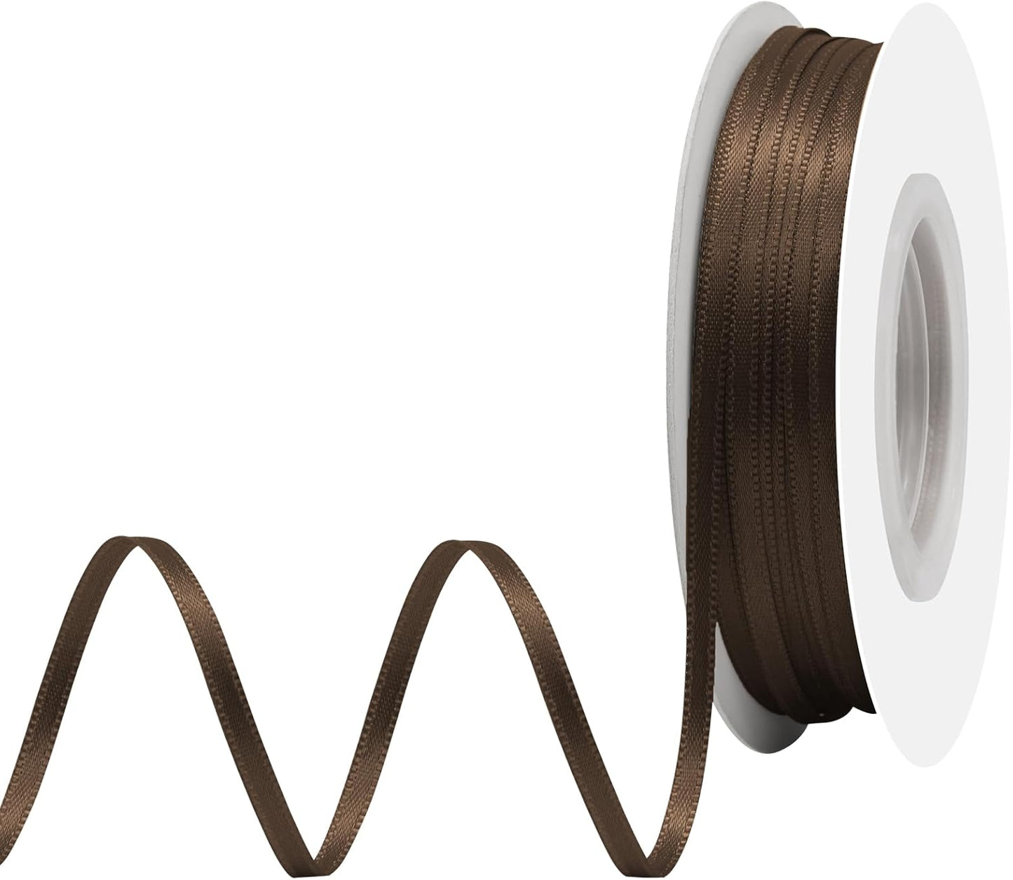 Brown Satin Ribbon 1/8" X 50 Yards Solid Color Double Faced Ribbons Perfect for Crafts Wedding Decor Bow Making Arts Sewing and More