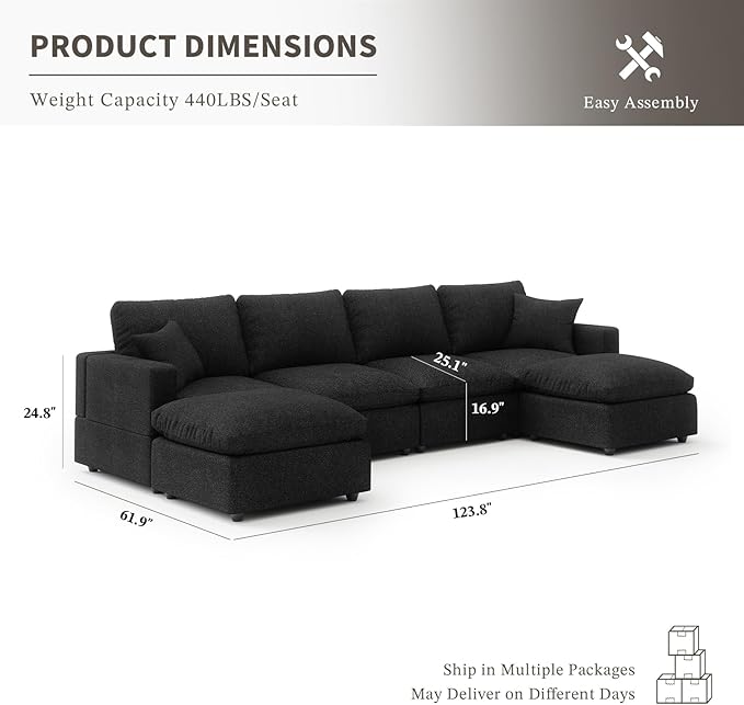 Modular Sectional Sofa Couch for Living Room, Convertible Upholstered Comfy Couches Deep Seat Sofa | Removable & Washable Cushion Covers, Filled with Down Cotton | Free Combination Sleeper Sofa Bed