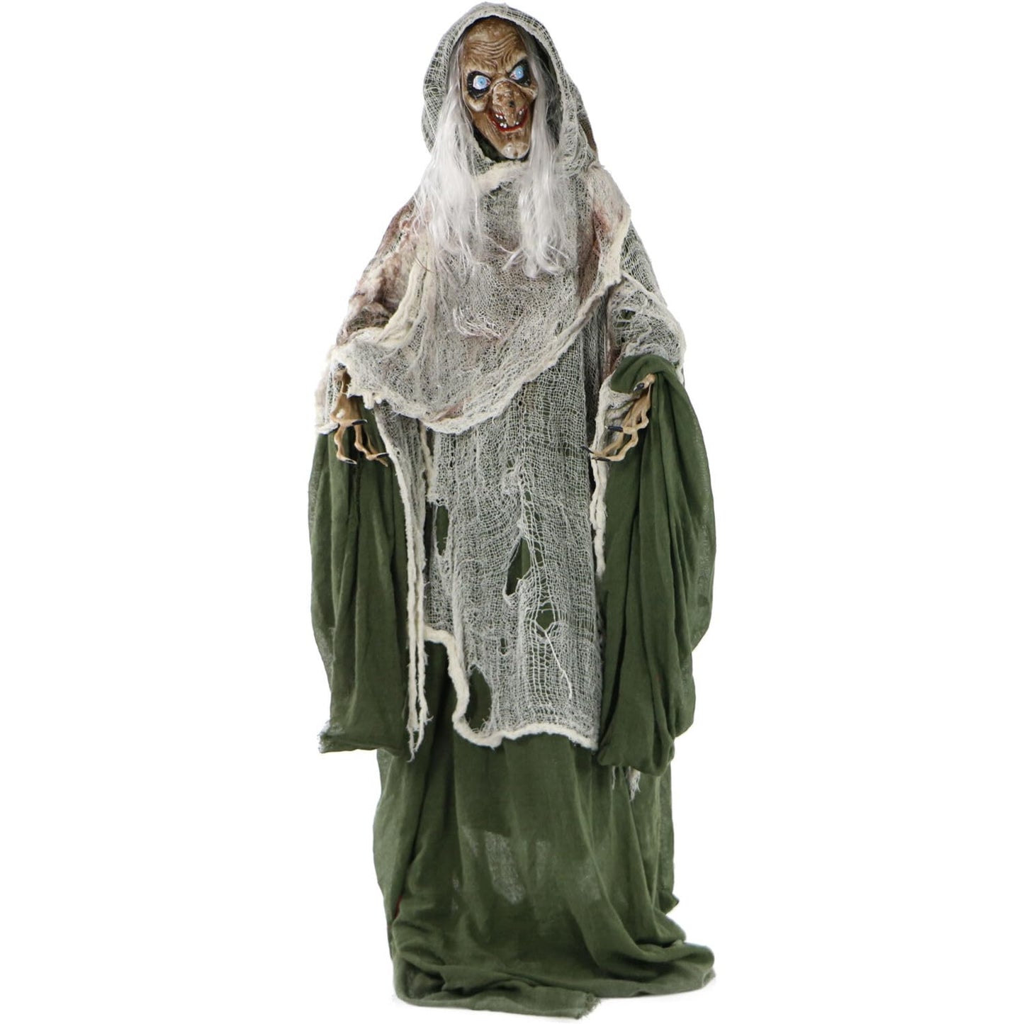 Haunted Hill Farm Life-Size Scary Talking Witch, Animatronic with Touch Activated Lights and Sound, Battery Operated Indoor or Covered Outdoor Decoration, Creepy Halloween Prop