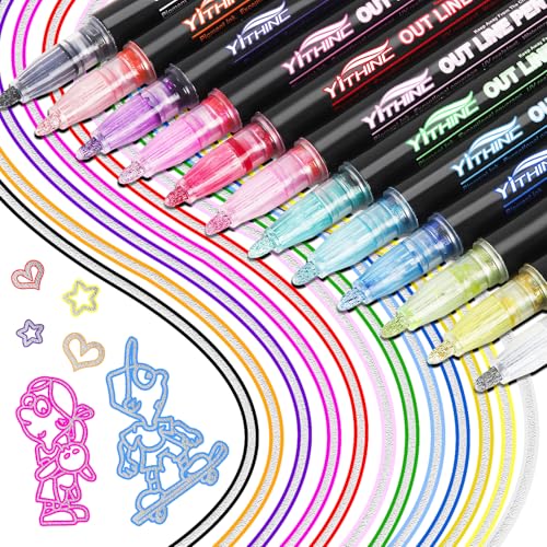 Outline Shimmer Markers, Tween Teen Girl Gifts Trendy Stuff, 12 Glitter Metallic Gel Pens Coloring, Arts and Crafts Drawin...