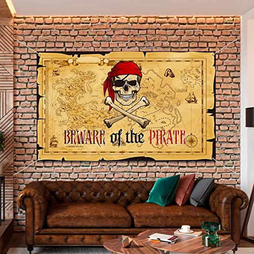 Breling Pirate Party Backdrop Pirate Treasure Map Background Nautical Theme Wall Hanging Map Banner Decoration for Kids Bi...