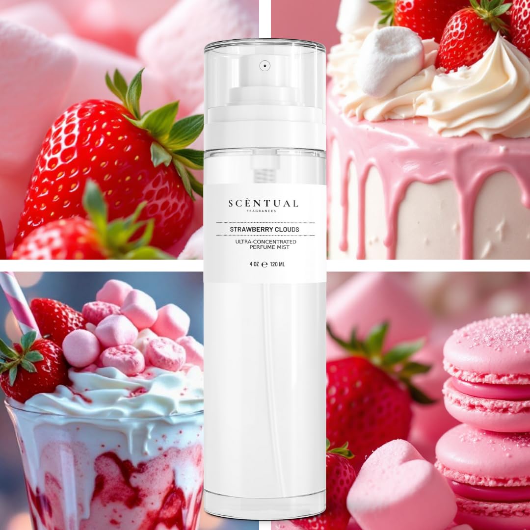 Scentual Fragrances, Luxury Perfume Oil, Ultra-Concentrated Women Roll-On Fragrance Oil, Long Lasting Rollerball Travel Mini Perfume, Vegan, Alcohol & Cruelty Free 10ml (Strawberry Clouds)