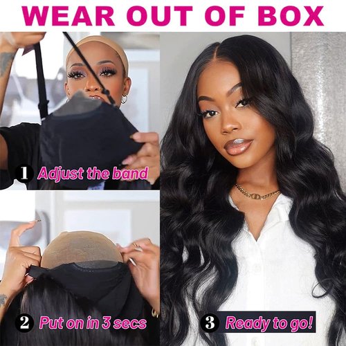 denacfi Glueless Wigs Human Hair Pre Plucked Pre Cut 5x5 Body Wave Lace Closure Wigs Human hair 250 Density Colsure Wigs for Women Ready to Wear Wig 14 Inch
