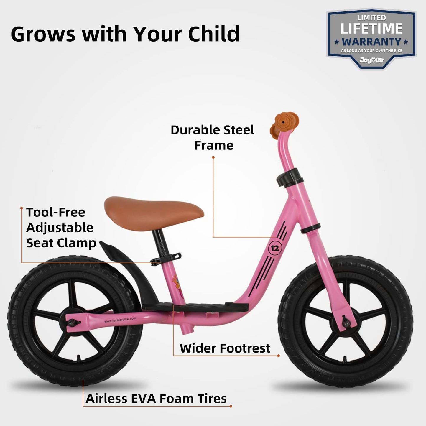JOYSTAR 10 Inch Toddler Balance Bike 2 Year Old Push Bicycle with Footrest 10" Glider Bikes No Pedal Bicycle Training Bikes Baby Birthday Gifts for 2-4 Girls Pink