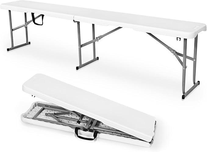 Byliable Folding Bench 6 Foot, Plastic Folding Bench Seat Portable Foldable Picnic Party Camping Dining Seat, White Garden...