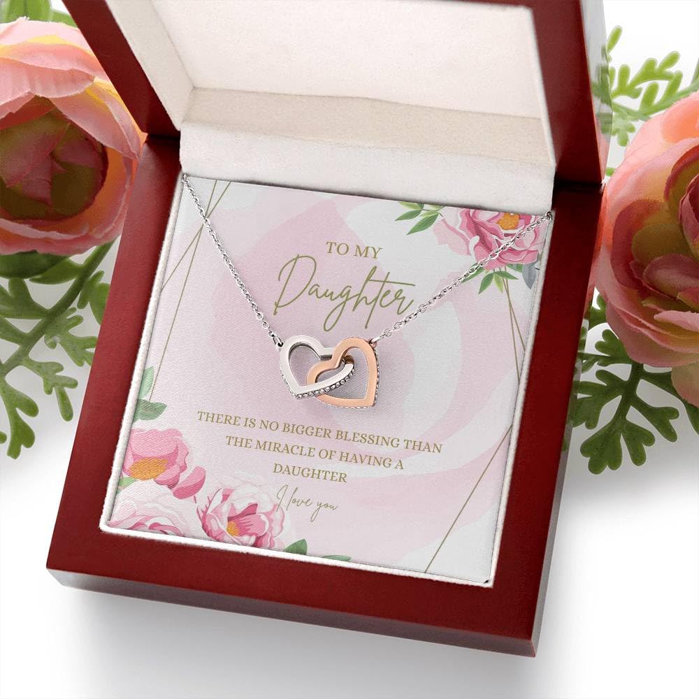 Miracle of Having a Daughter - Unique Gifts from Mom for Birthday, Graduation, Christmas - Interlocking Heart Necklace with Luxury Box for My Beautiful Adult Daughter