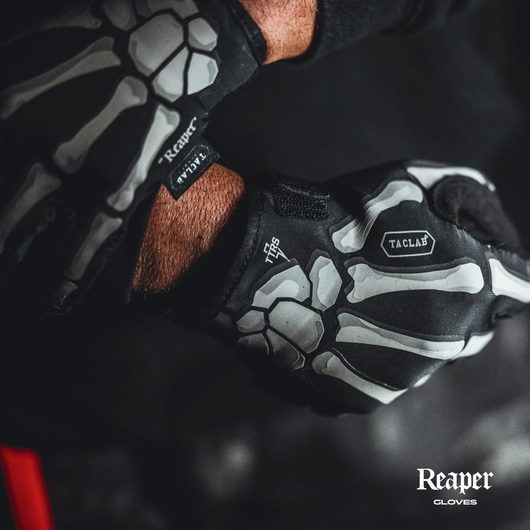 TACLAB Reaper Skeleton Gloves - Thin and Lightweight for Summer, Airsoft, Paintball, Cycling, Motorcycle, Multipurpose (Black, XS)